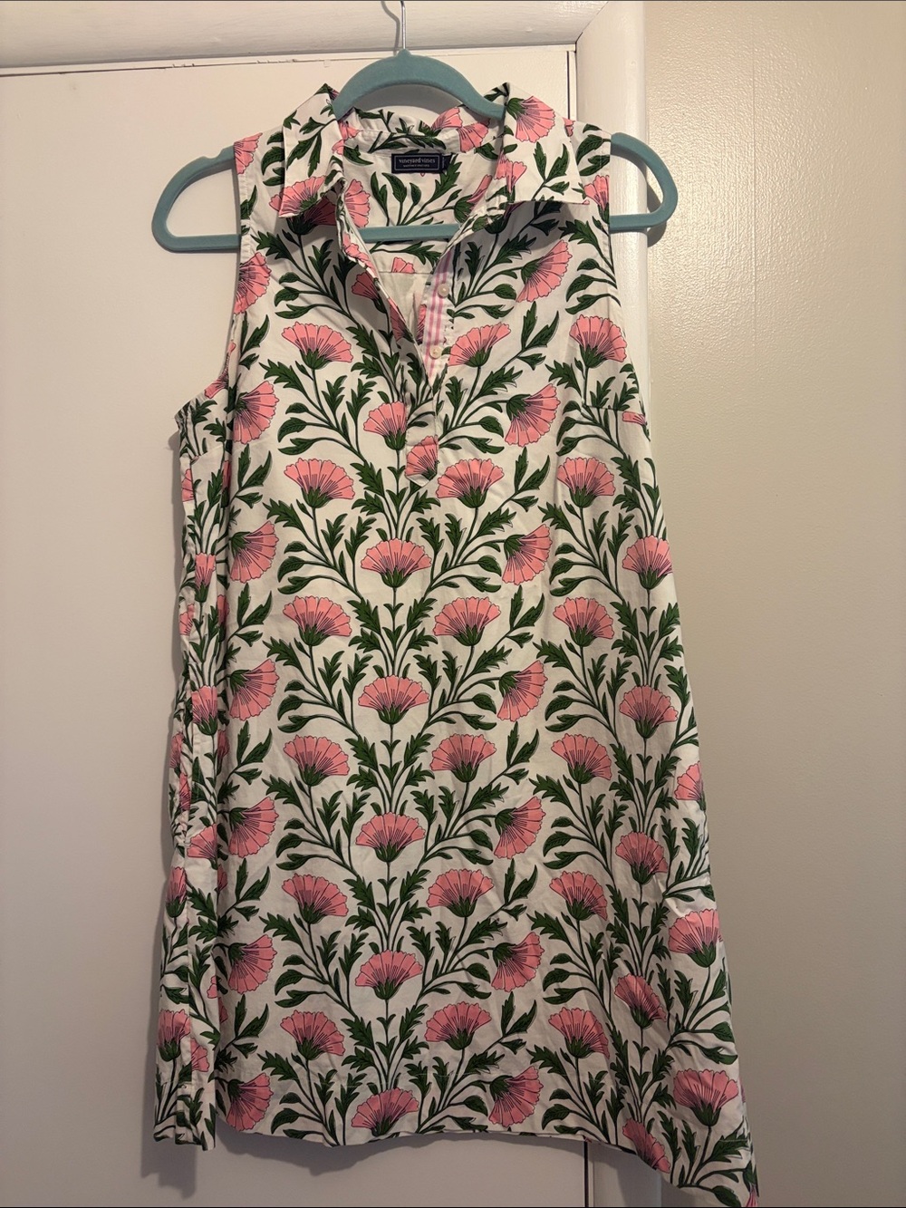 Vineyard Vibes Sleeveless Floral Shift Dress with Pink & Green Print